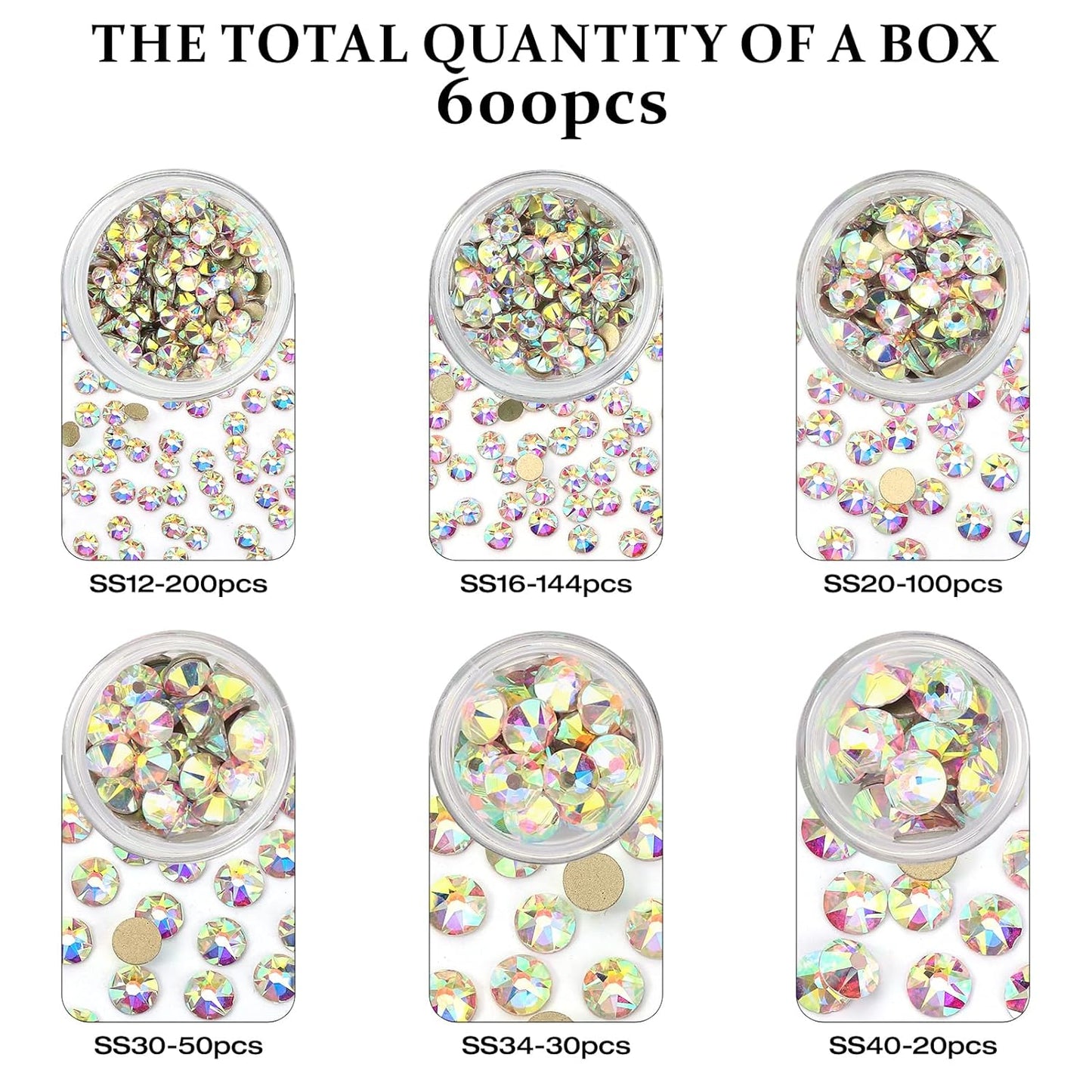 Novani Crystal AB Rhinestones Flat Back Round Rhinestone Style 2088 Sparkly Crystal Gemstones for Crafting,Mixed Large Size(SS12-SS40)