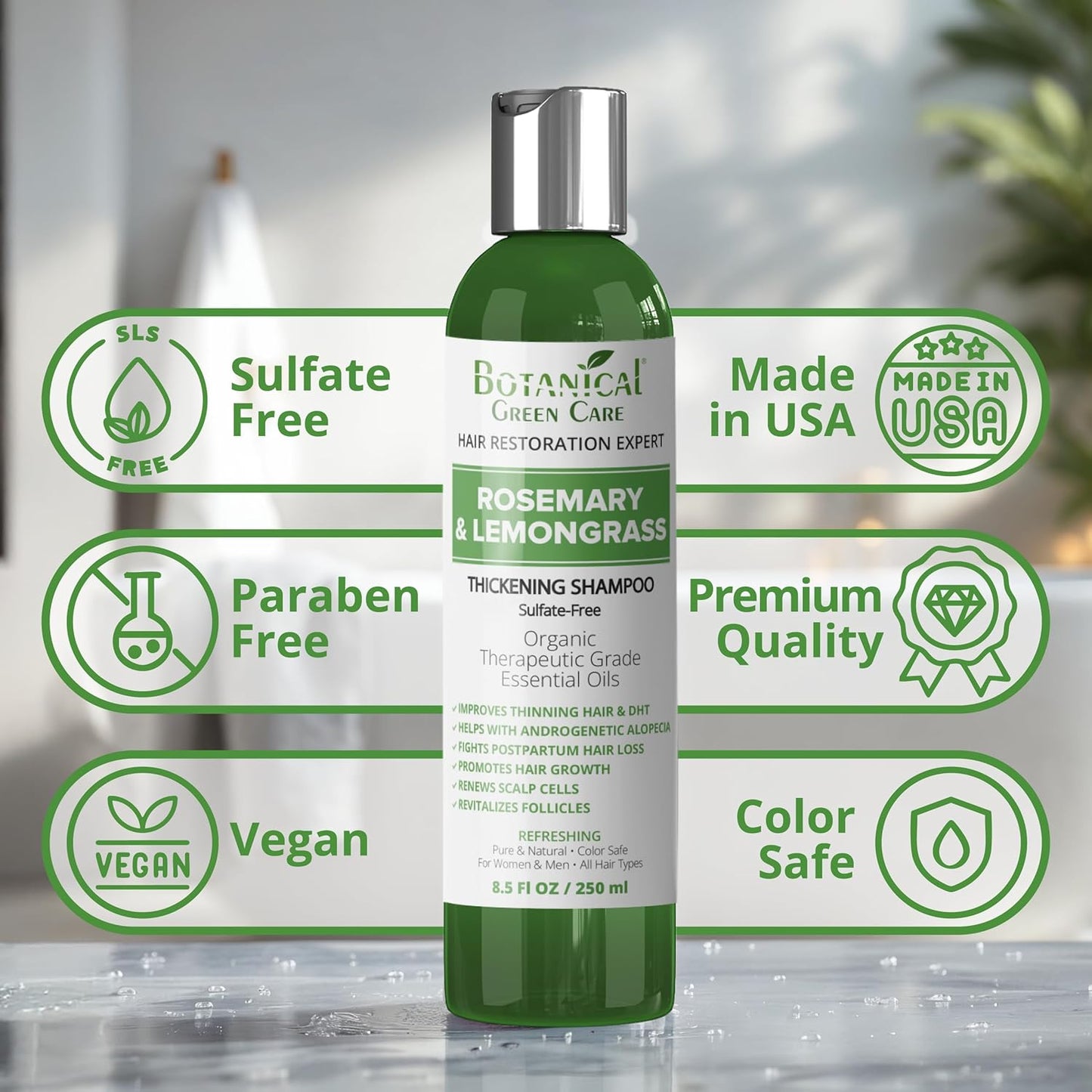 Rosemary & Lemongrass Hair Growth Shampoo for Thinning Hair, Strengthening & Volumizing, Made in USA