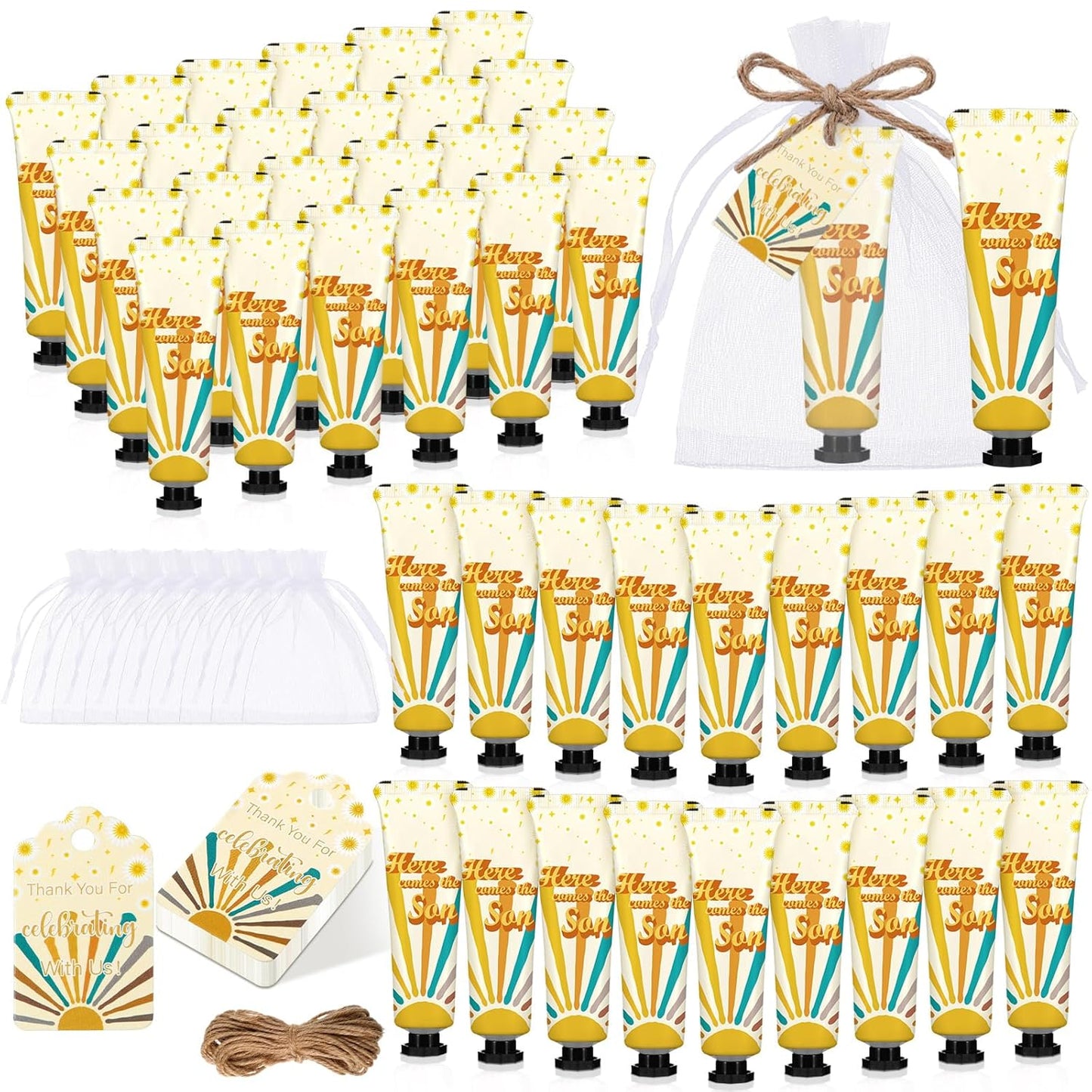48 Sets Baby Shower Hand Cream Party Favors for Guests Gift Bulk Travel Size Hand Lotion Set for Baby Shower Wedding Christmas(Here Comes the Son)