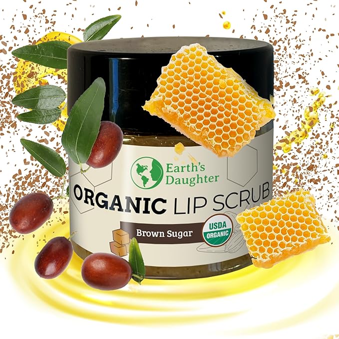 Organic Brown Sugar Lip Scrub – 0.7oz – USDA Organic Lip Exfoliator Scrub for Dry Lips - Fair Trade, Brown Sugar, Jojoba Oil, Beeswax, Coconut Oil - Lip Scrubber Exfoliator For Lip Care