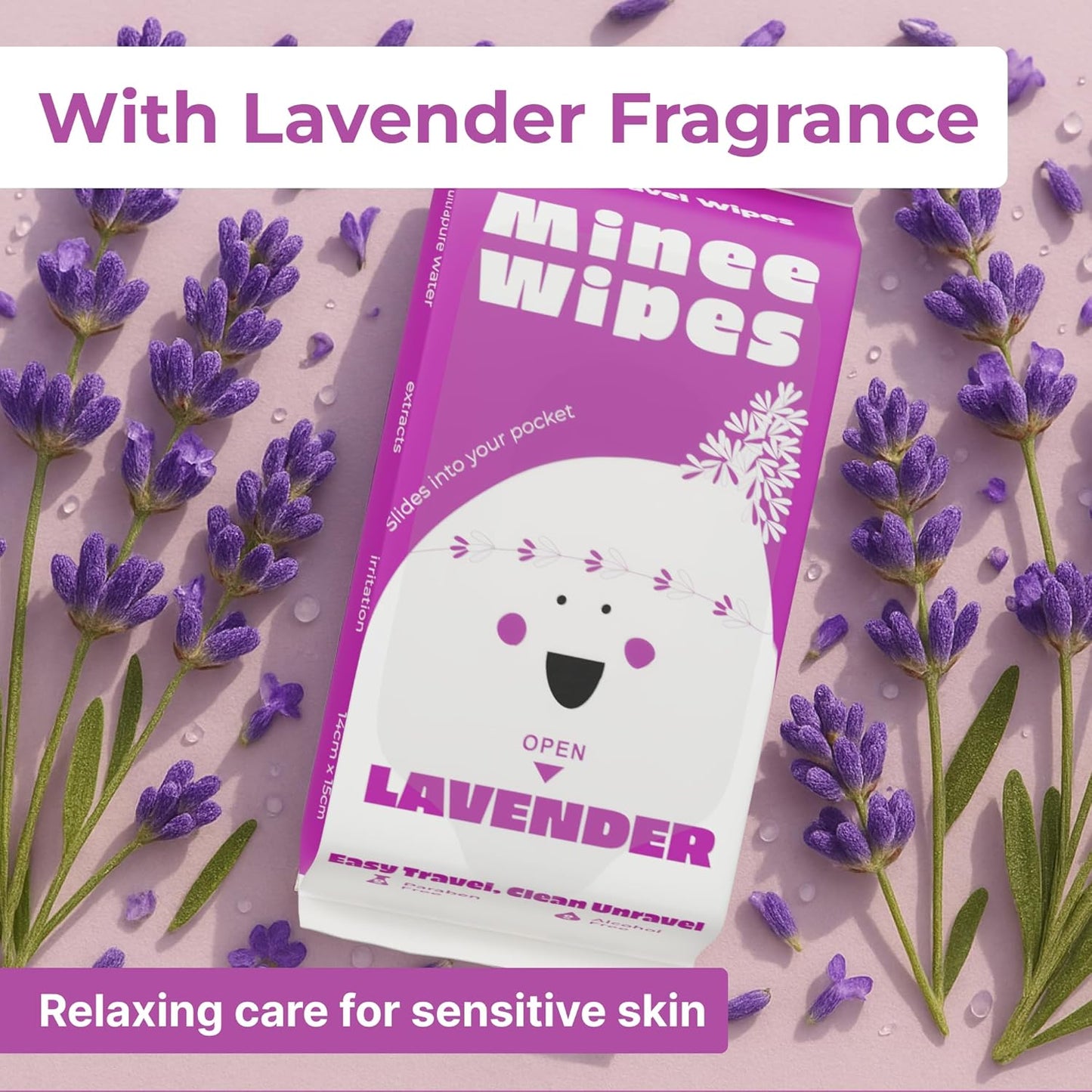 Impossibly Compact Travel Wipes with Fragrance - Skin-Friendly, Hypoallergenic & Scented Wet Wipes for Adults, Kids & Baby Care (60 Wipes Total, Lavender)