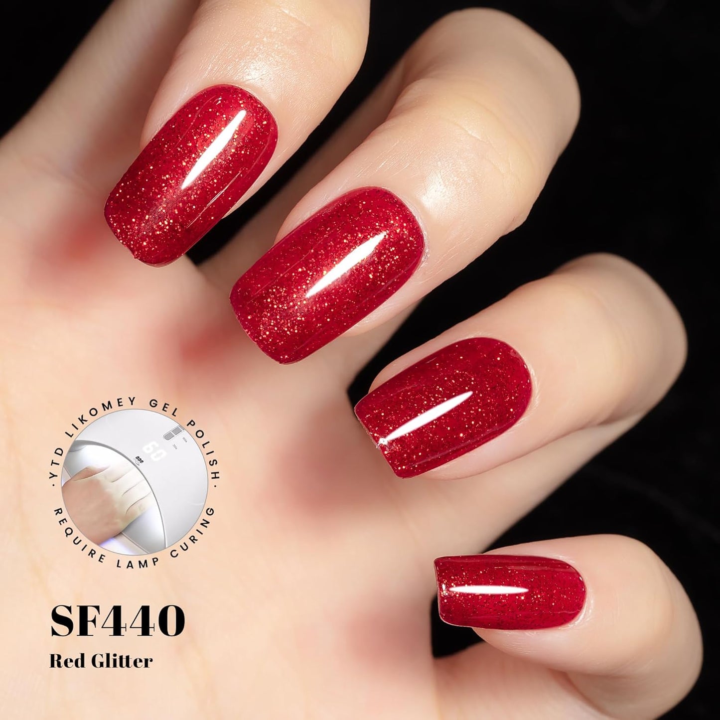 YTD Likomey Gel Nail Polish,15ml Red Glitter Nails Gel,Fall Winter Shiny Sparkly Salon Home DIY Manicure UV Color Varnish,SF440