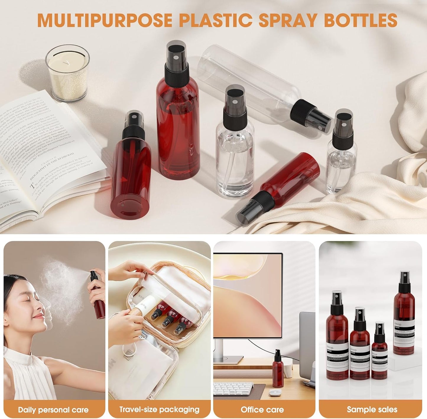 EVANCENT 50Pack 4oz Spray Bottles Plastic, 120ml Small Spray Bottle Bulk Black Fine Mist Sprayer, Portable Empty Refillable Containers Cosmetic Bottles for Plants, Cleaning, Misting & Skin Care-Brown