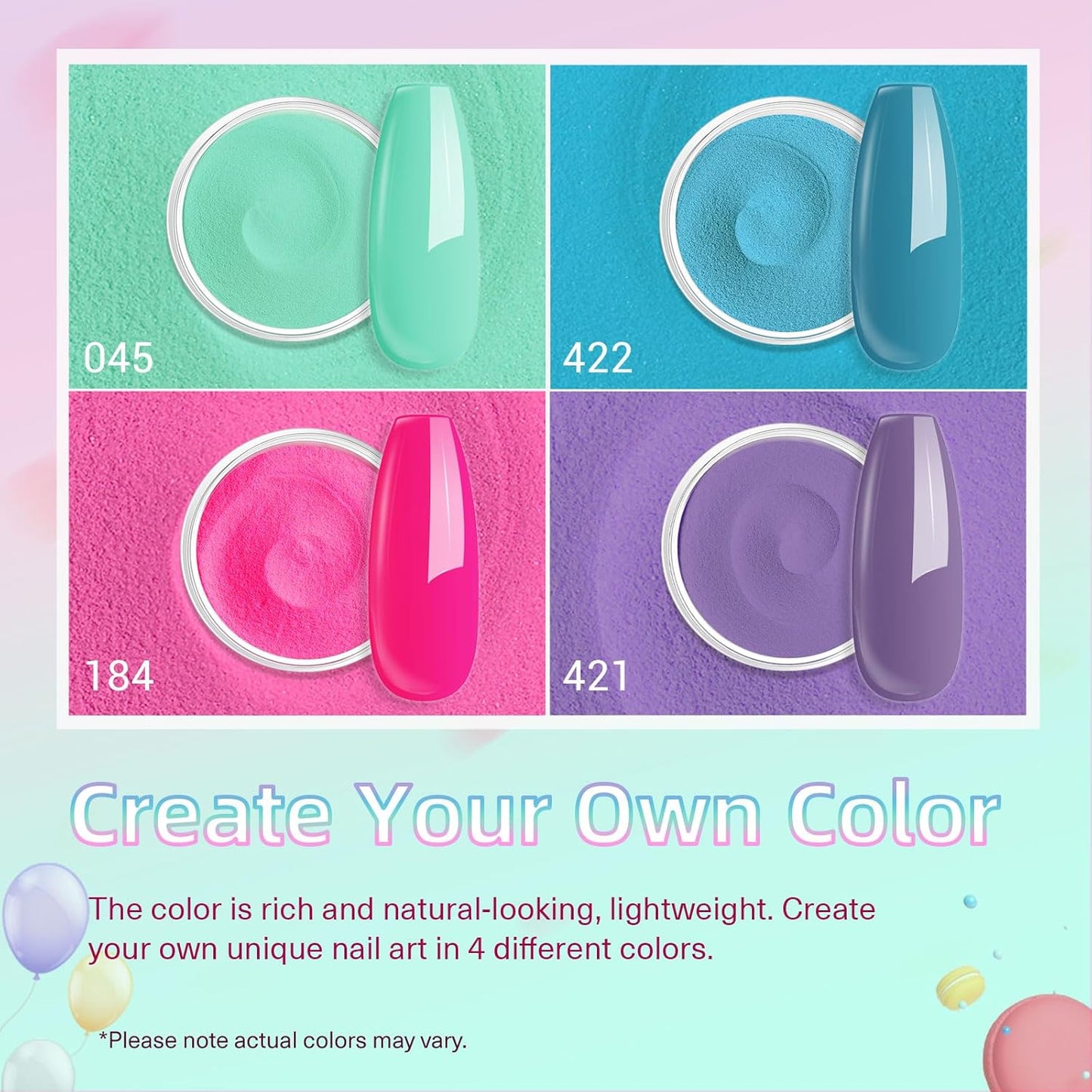 AZUREBEAUTY Dip Powder Nail Kit Starter, Spring Summer Bright Pastel Green Hot Pink Purple 4 Colors Dipping Powder Liquid Set with Base/Top Coat Activator for French Nail Art Manicure DIY Easter Gift