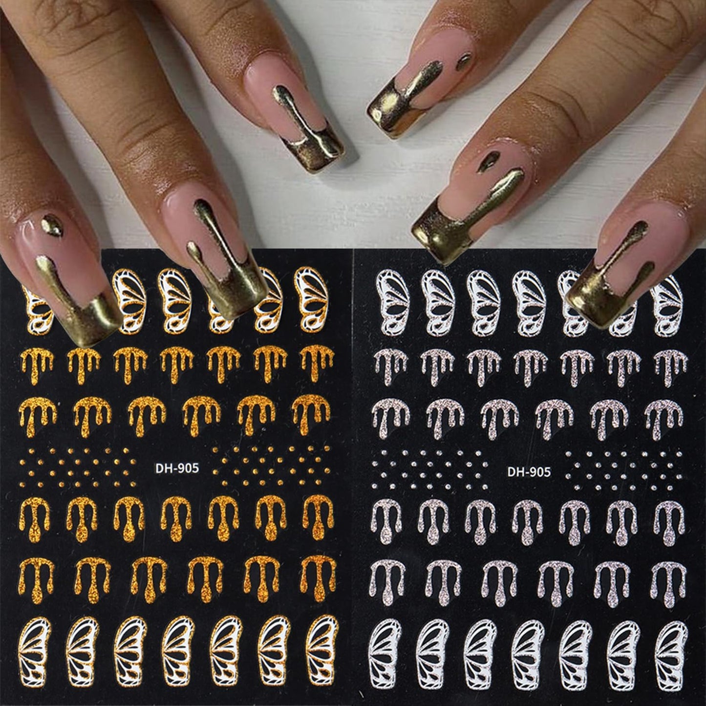 6 Sheets Halloween Blood Drop Nail Art Stickers Decals Gold Silver Butterfly Nails Stickers Self-Adhesive Blood Drop Nails Decals for Women Halloween Decor