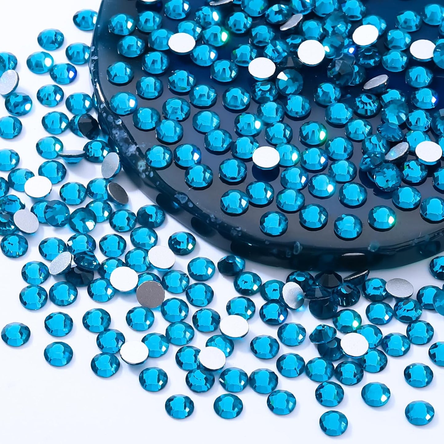 Malachite Blue Flatback Rhinestones, Glass Rhinestones for Nail Art and Craft, Glue Fix, Loose Crystal Gemstones(Malachite Blue, SS12, 1440pcs, 2.9-3.0mm)