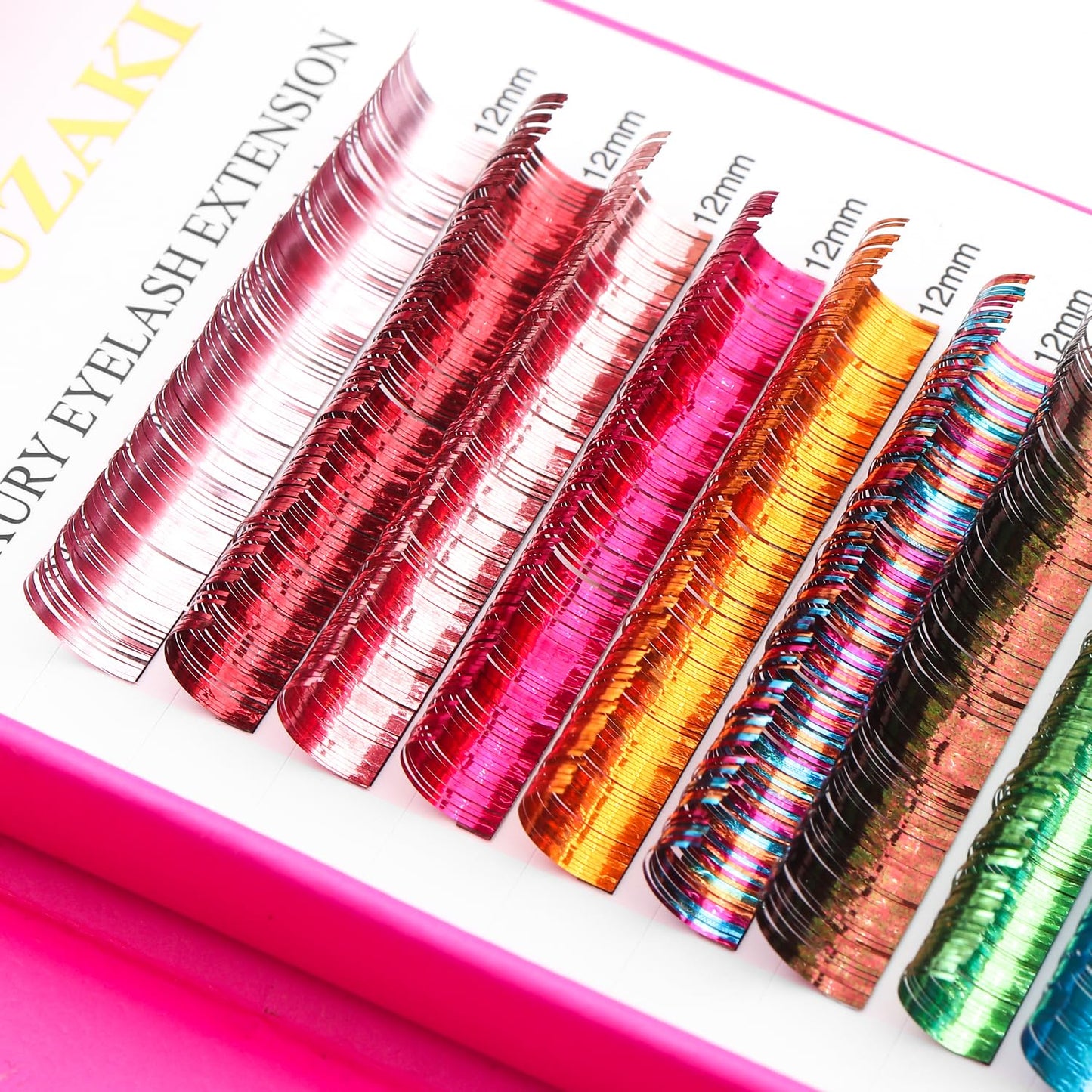 Glitter Spike Tinsel Eyelash Extensions 0.07 Colored Lashes Extension C Curl Lashes 9mm Lash Extensions Soft False Eyelashes Volume Lashes 12 Rows Professional Use(Glitter,0.07-C,9mm)