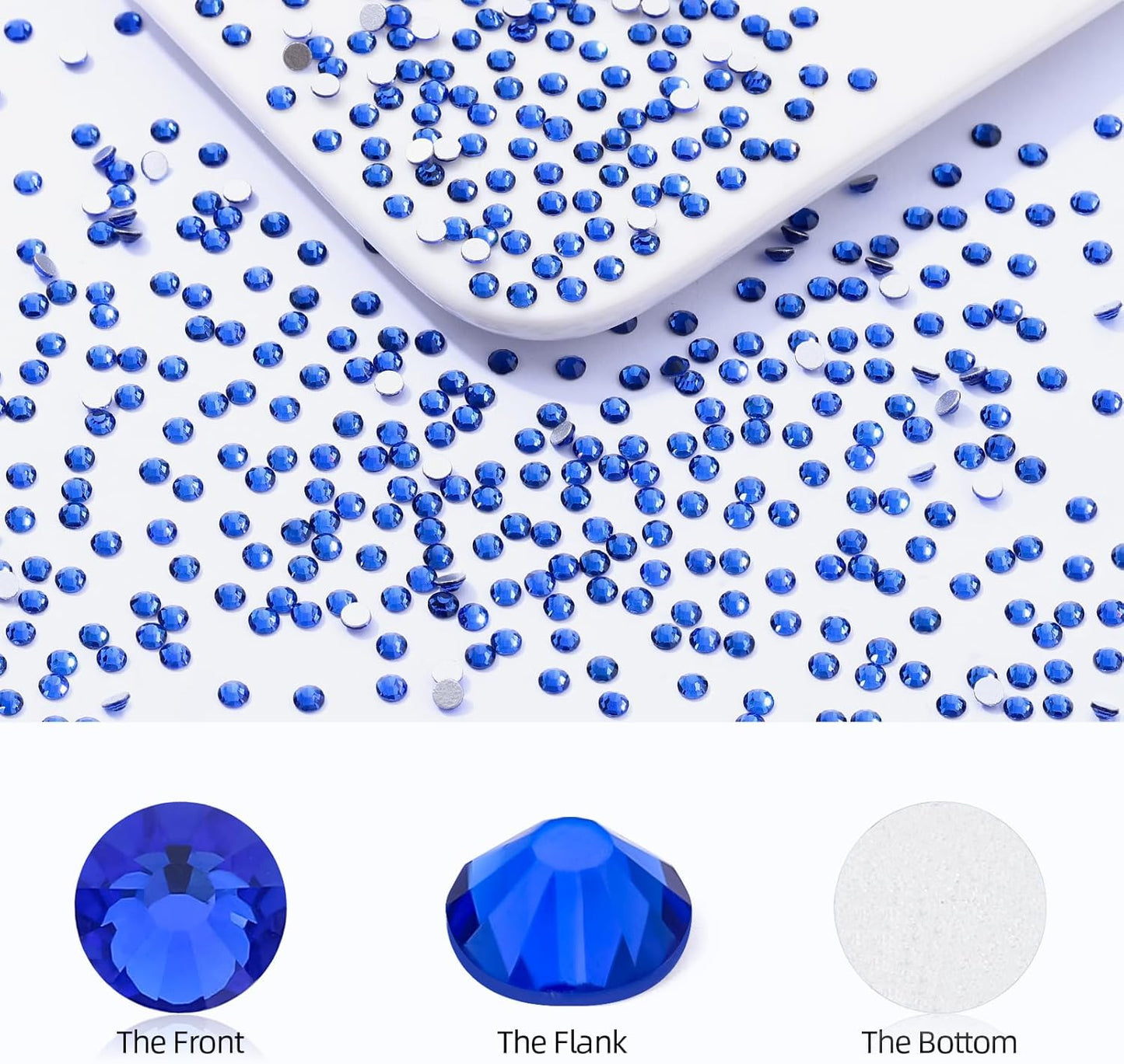 Sapphire Flatback Rhinestones, Glass Rhinestones for Nail Art and Craft, Glue Fix, Loose Crystal Gemstones(Blue, SS6, 1440pcs, 1.9-2.0mm)