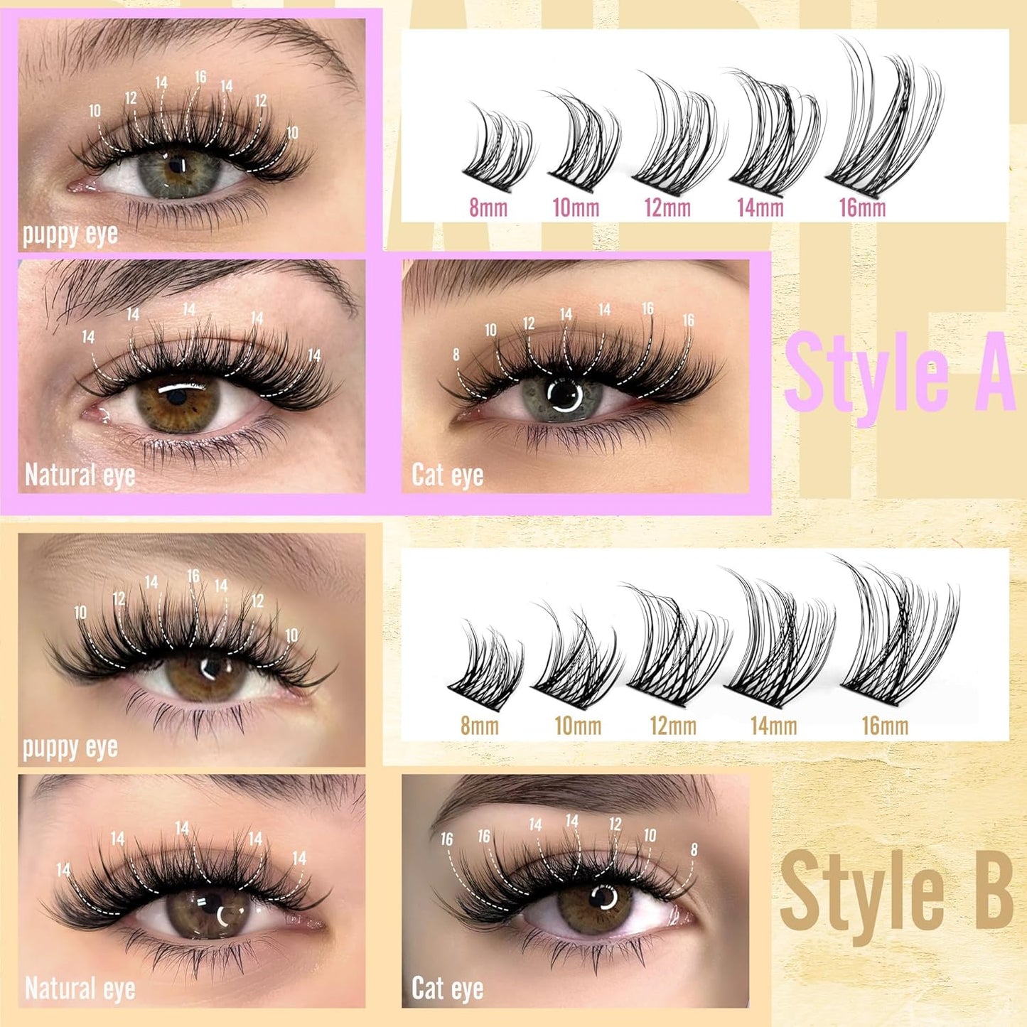 Ruairie Natural Lash Clusters Kit Wispy Lash Extension Kit 4 Styles Eyelash Extension Kit 143pcs Eyelash Clusters Kit D-Curly Individual Lashes Kit with Bottom Lash Clusters