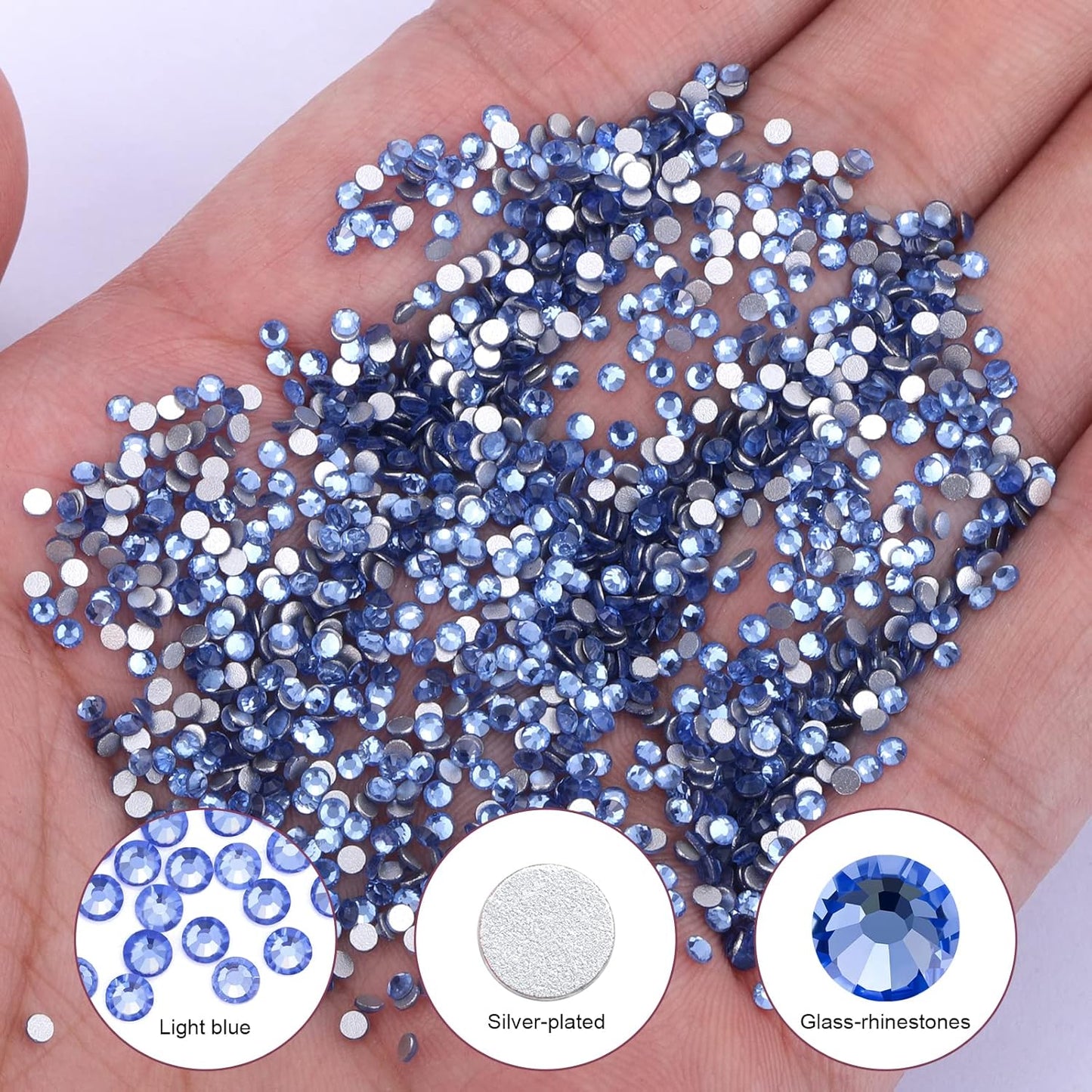3000Pcs Light Blue Crystal Rhinestones,Glass Flatback Rhinestones Gemstones Mini for Nail Face Makeup Art Crafts Clothes Decoration - (SS8,2.4mm,Light Blue)