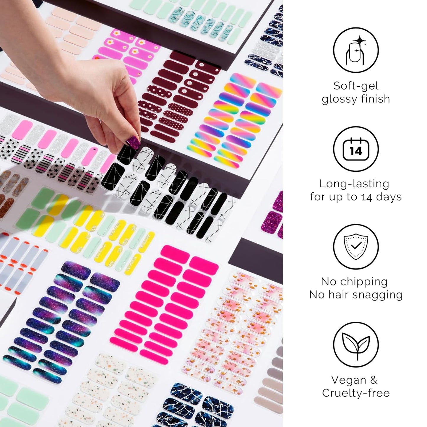 Semi Cured Gel Nail Strips - NAILOG 34 Pcs Art Painting Nail Stickers Extra Long Wraps with Glossy Gel Finishing for Autumn Winter, Like A Painting