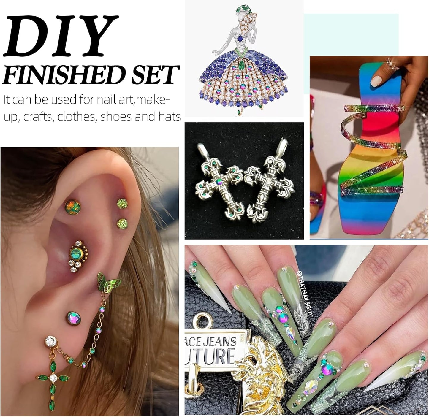 Green Volcano Flatback Rhinestones, Glass Rhinestones for Nail Art and Craft, Glue Fix, Loose Crystal Gemstones(Green Volcano, SS6, 1440pcs, 1.9-2.0mm)