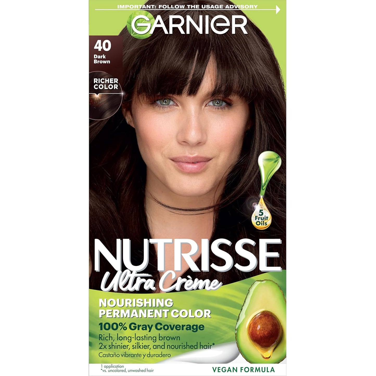 Garnier Hair Color Nutrisse Nourishing Creme, 40 Dark Brown (Dark Chocolate) Permanent Hair Dye, 1 Count (Packaging May Vary)