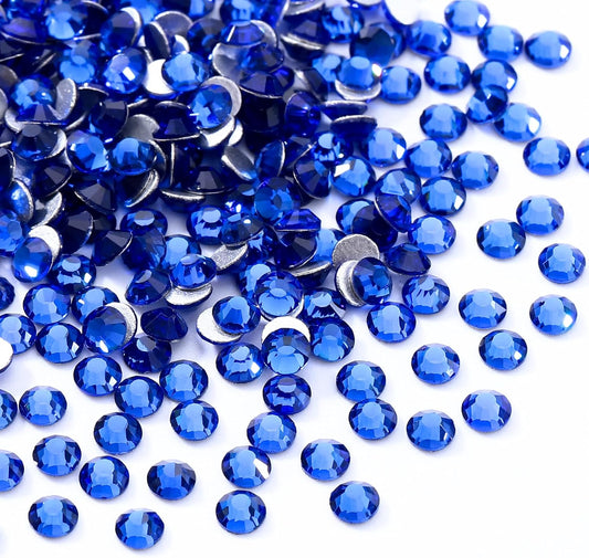 Sapphire Flatback Rhinestones, Glass Rhinestones for Nail Art and Craft, Glue Fix, Loose Crystal Gemstones(Blue, SS6, 1440pcs, 1.9-2.0mm)