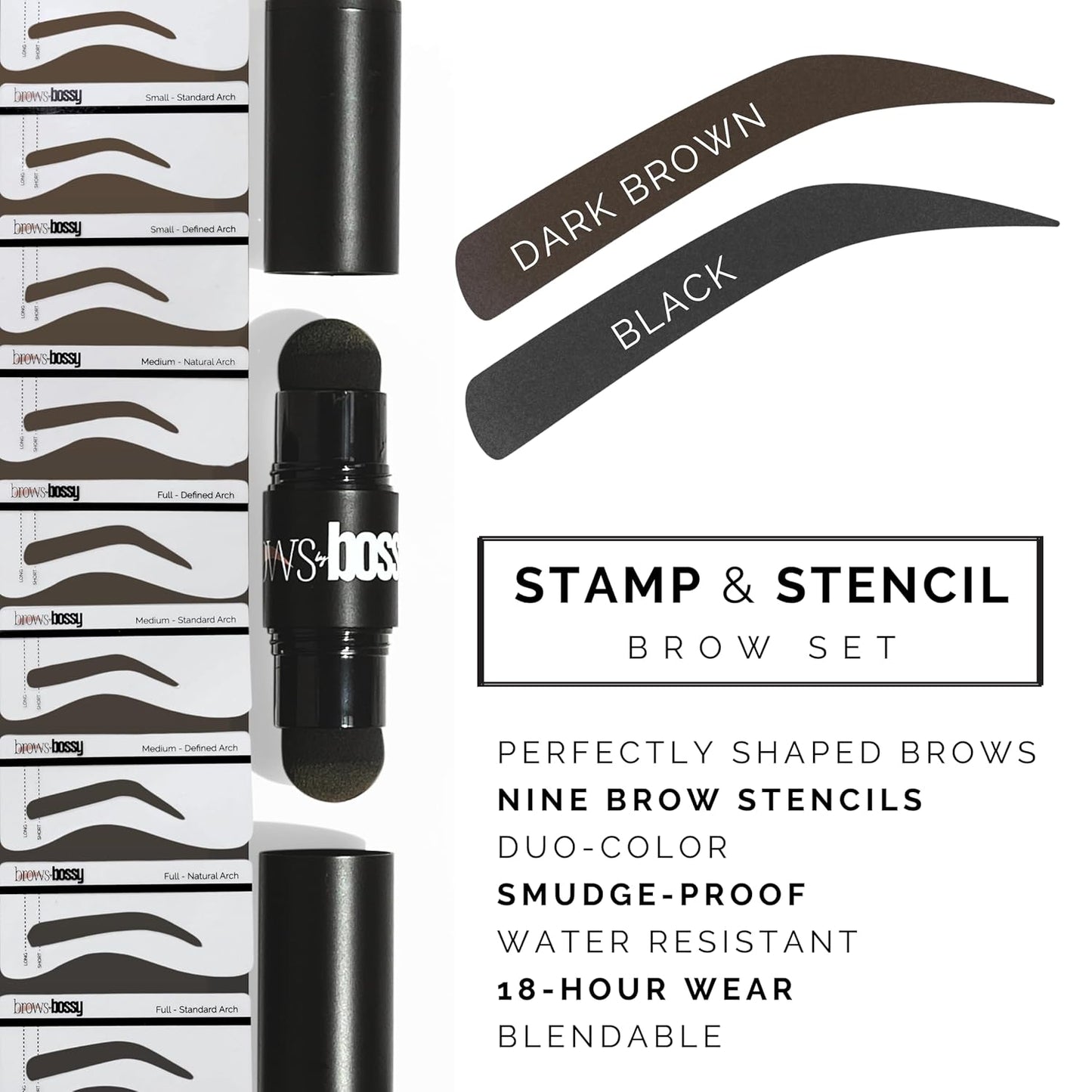 Dual-Color Eyebrow Stamp Stencil Kit with 9 Reusable Eyebrow Stencils for Professional Brow Stamping Shaping Kit and Instant Long Lasting Filling and Waterproof Tinting Definer