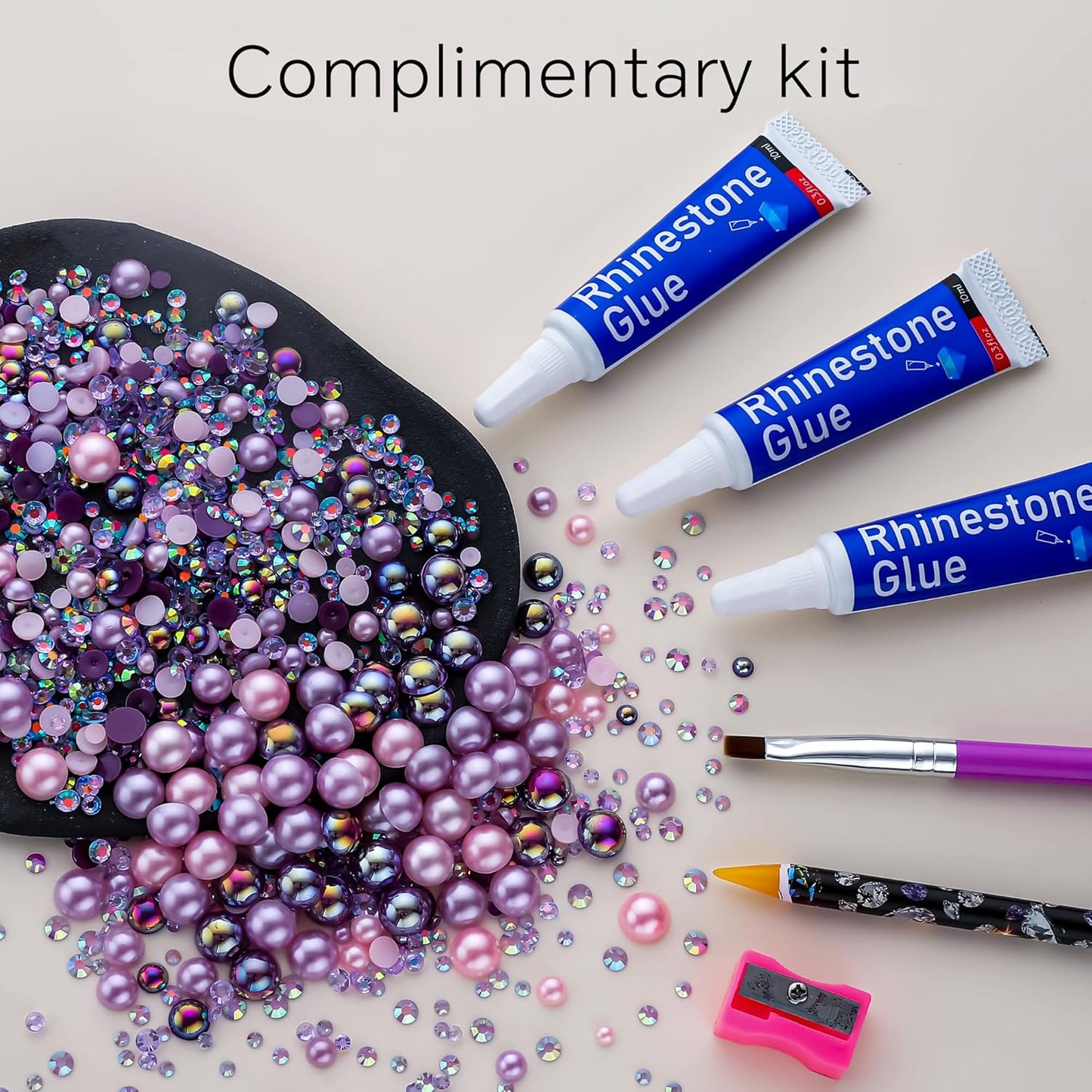 60g Light Amethyst Pearls Rhinestones for Crafts Mixed Size 3mm-10mm AB Color Round Half Pearls Flatback Pearl Beads and Resin Rhinestones Set for Face Art with Gel Gel