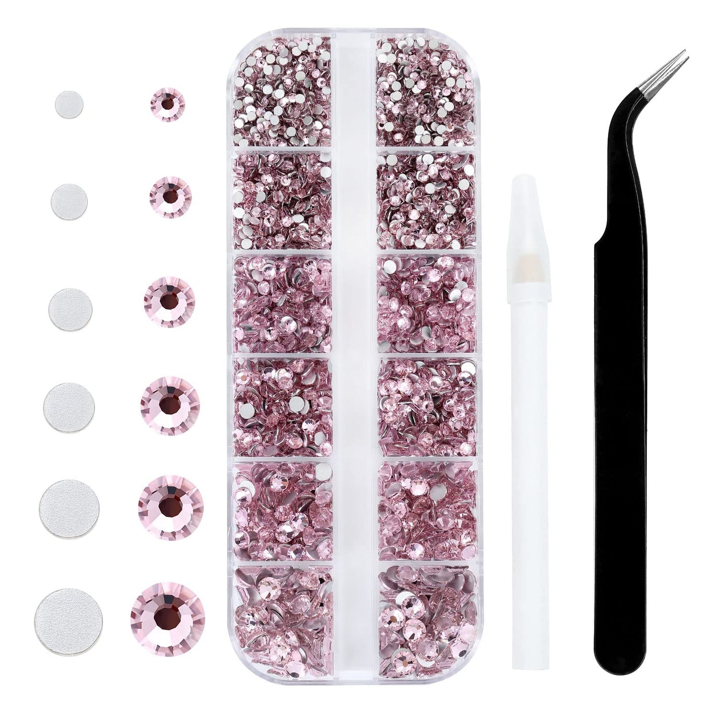 4240Pcs Flatback Pink Rhinestones Glass Crystal Gemstones for Nail Art Jewels Makeup Shiny Round with Tweezers and Picking Pen (SS6~SS20 Set)