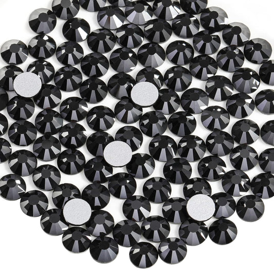 Beadsland 1440pcs Flat Back Crystal Rhinestones Round Gems for Nail Art and Craft Glue Fix, Jet Hematite,SS16,3.8-4.0mm