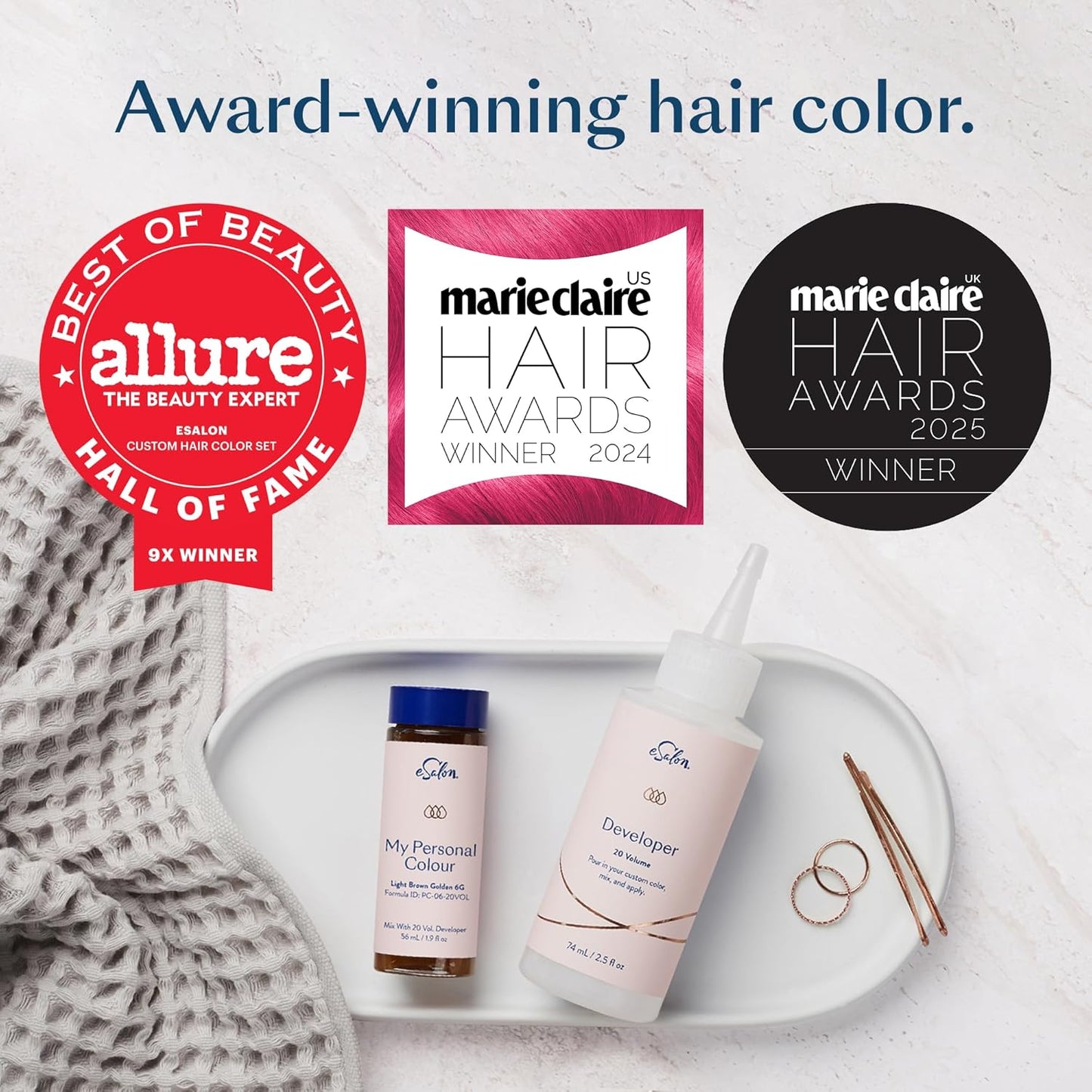 eSalon Permanent Hair Color & Hair Dye Complete Kit - Personal Colorist Kit for Up To 100% Gray Coverage for All Hair Types - Professional-Grade Ammonia-Free Hair Dye (Dark Blonde Intense Red 7RR)