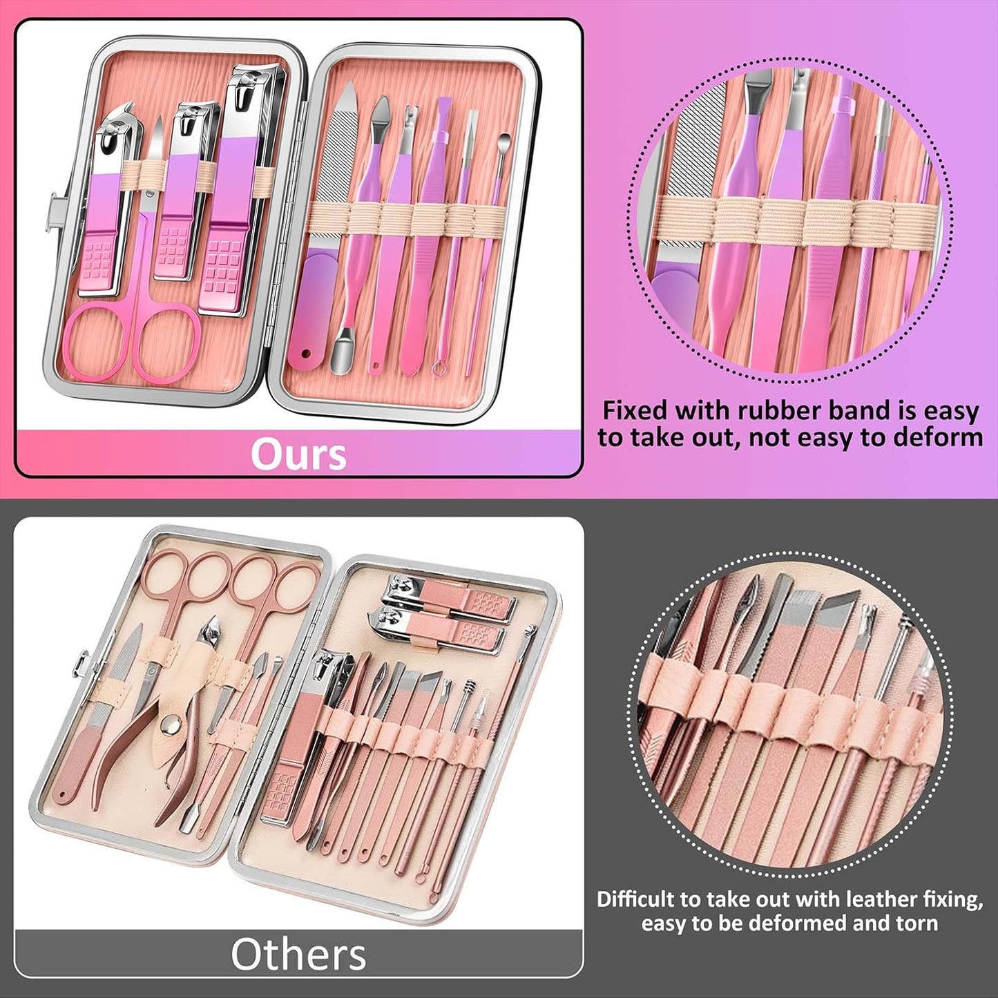 BLESWIN 10 in 1 Manicure Pedicure Kit, Manicure Kit for Women Professional, Mens Nail Grooming Kit, Manicure Tools Gift for Luxury Leather Travel Case for Family Friends (Pink & Purple)