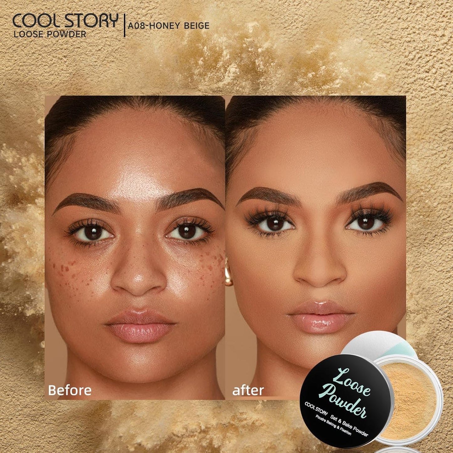 Loose Setting Powder, Bake Makeup Powder Full Coverage Matte Finish (Honey Beige, 6g/O.21oz)