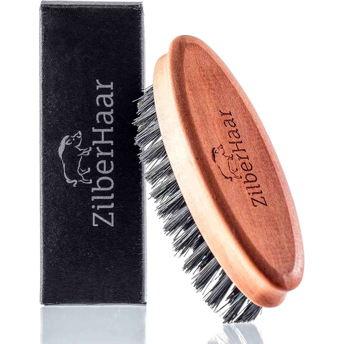 ZilberHaar - Pocket Mustache and Beard Brush - Soft Boar Bristles and Pearwood - Perfect Grooming Tool for Men - Relieves Itch, Works with all Beard Balms and Beard Oils - Made in Europe