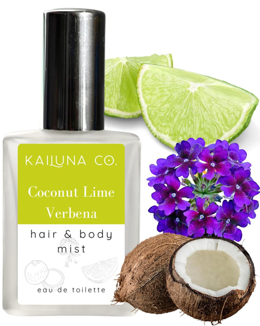 Coconut Lime Verbena Natural Hair & Body Mist Spray, Pure Essential and Fragrance Oils, Alcohol-Free, Handmade in California, 0.5Fl Oz