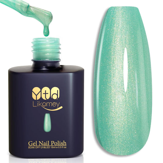 YTD Likomey Gel Nail Polish,15ml Pearl Lime Green Glitter Soak Off Nails Gel,Fall Winter Pearlescent Shimmer Shiny Sparkly Salon Home DIY Manicure UV Color Varnish,SF435