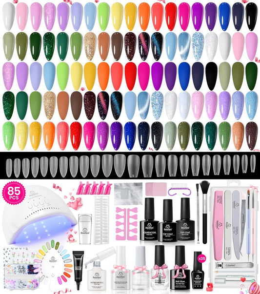 beetles 85 Pcs Gel Nail Polish Kit with UV Light - 35 Colors Gel Polish Set Travel Diary All in One Manicure Kit with Nails Tips and Base Top Coat Soak Off Home DIY Salon Gifts for Women Teens Girls
