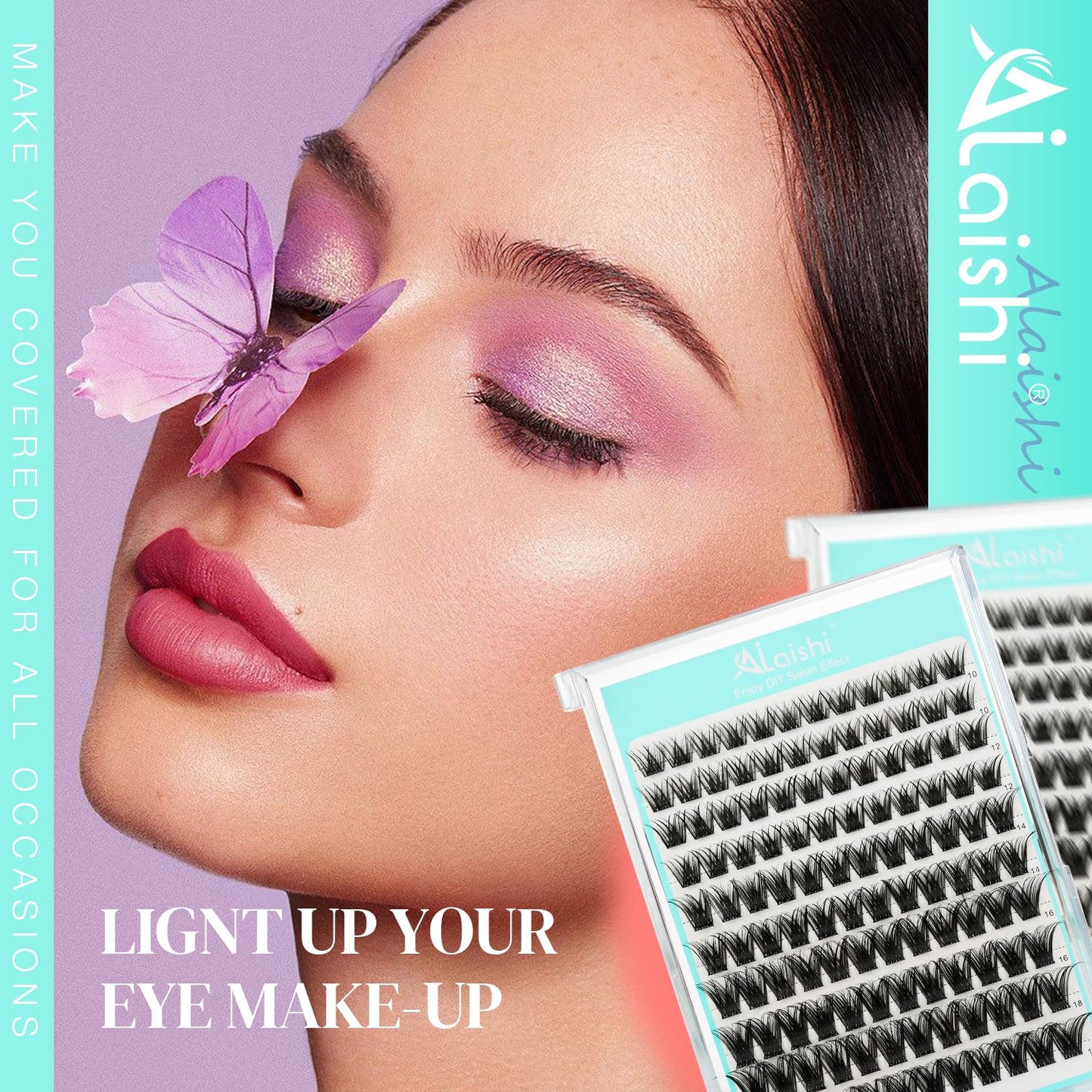 No Glue Needed Lashes, Self Adhesive Eyelashes, DIY Lash Cluster Extensions Kit 10‑18mm,120pcs Fluffy D Curl Soft Natural Lashes with Tweezers–Fake Cat Eye Wispy Individual Clusters 1-5-L