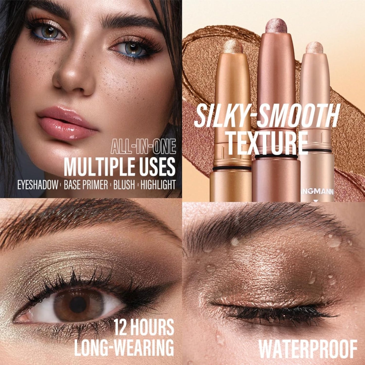 Jolilab Eyeshadow Stick Set, 2 Colors Matte Professional Bright-Colored Contouring and Highlight Eyeshadow Stick, Cream Waterproof Long Lasting High Pigmented Eye Shadow. (2, 06+12 2pcs)