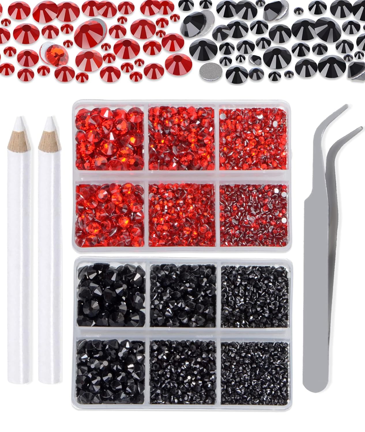 LPBeads 6000 Pieces Siam and Black Non Hotfix Rhinestones 6 Sizes Round Crystal Glass Flat Back Rhinestones with Tweezers and Picking Pen for Nail Art Crafts Clothes Bags DIY