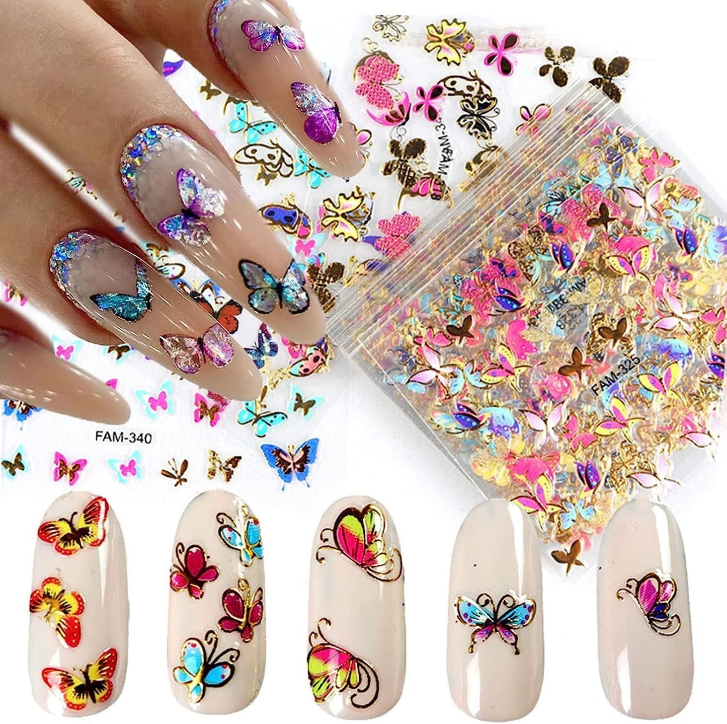30 Sheets Butterfly Nail Stickers Colorful 3D Self Adhesive Nail Art Charms Sticker Decals for Crafts Supplies Accessories (ST-B)