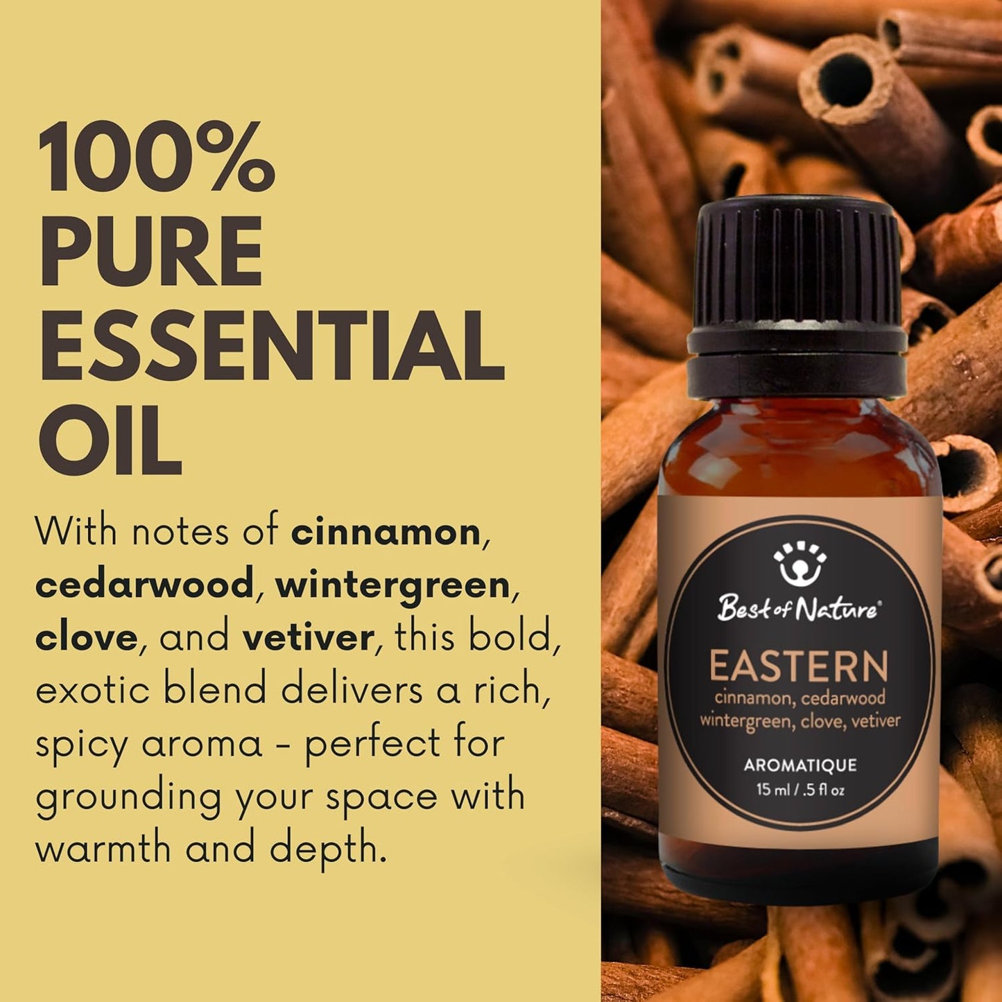Best of Nature Eastern Essential Oil Blend – 100% Pure for Diffuser, Aromatherapy & Daily Rituals – Spicy, Exotic Aroma with Cinnamon, Cedarwood, Wintergreen, Clove & Vetiver