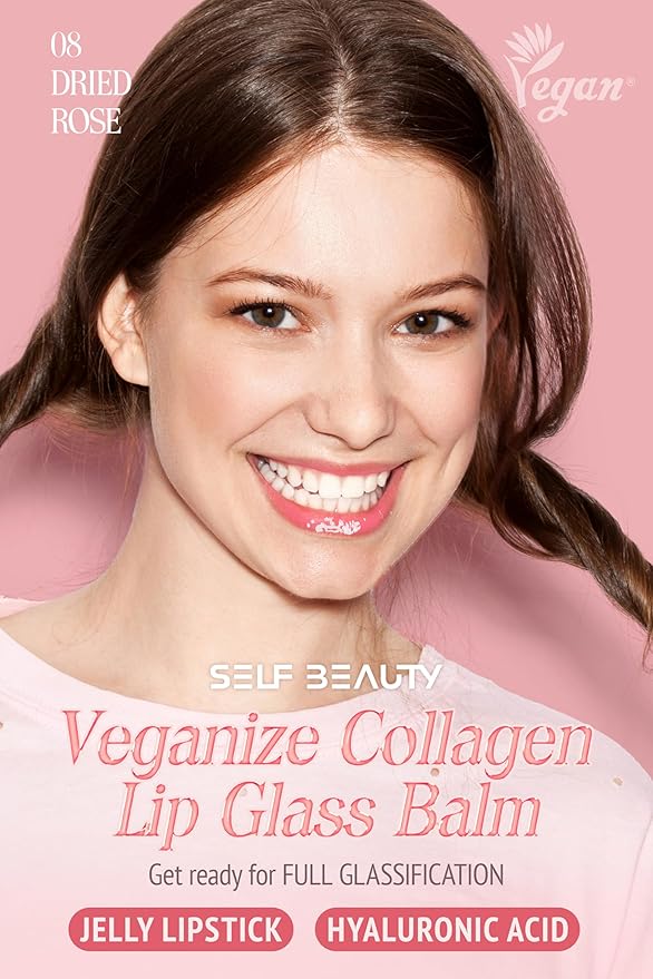 Veganize Collagen Lip Glass Balm | Hydrating Lip Balm in 9 Vibrant Colors | Moisturizing Lip Care Infused with Collagen Jelly Magic | No Animal Trial Lip Balm 0.06 oz (No. 8 Dried Rose)