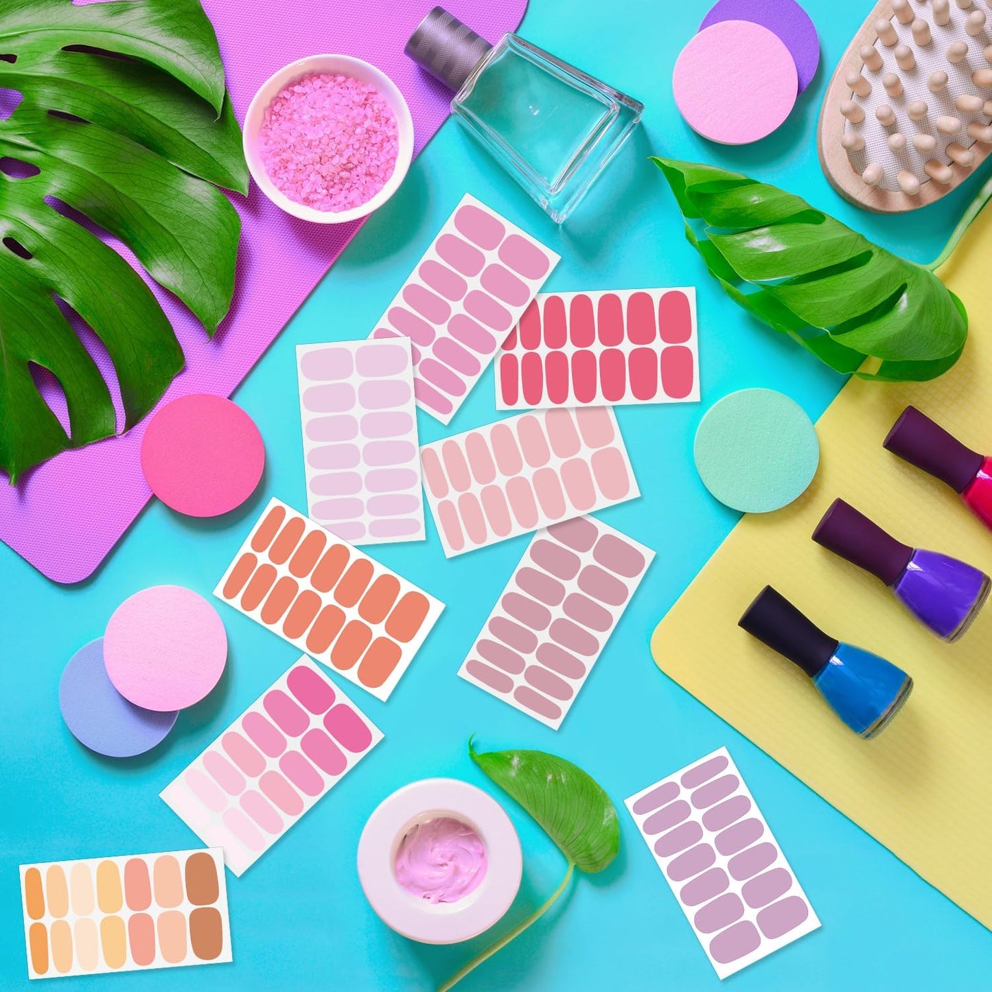DANNEASY 24 Sheets Nail Polish Stickers - Light Color Full Nail Wraps Stick on Nail Polish Strips Gel Nail Strips Self Adhesive Manicure Fingernail Sticker Nails for Women with File, Cuticle Stick