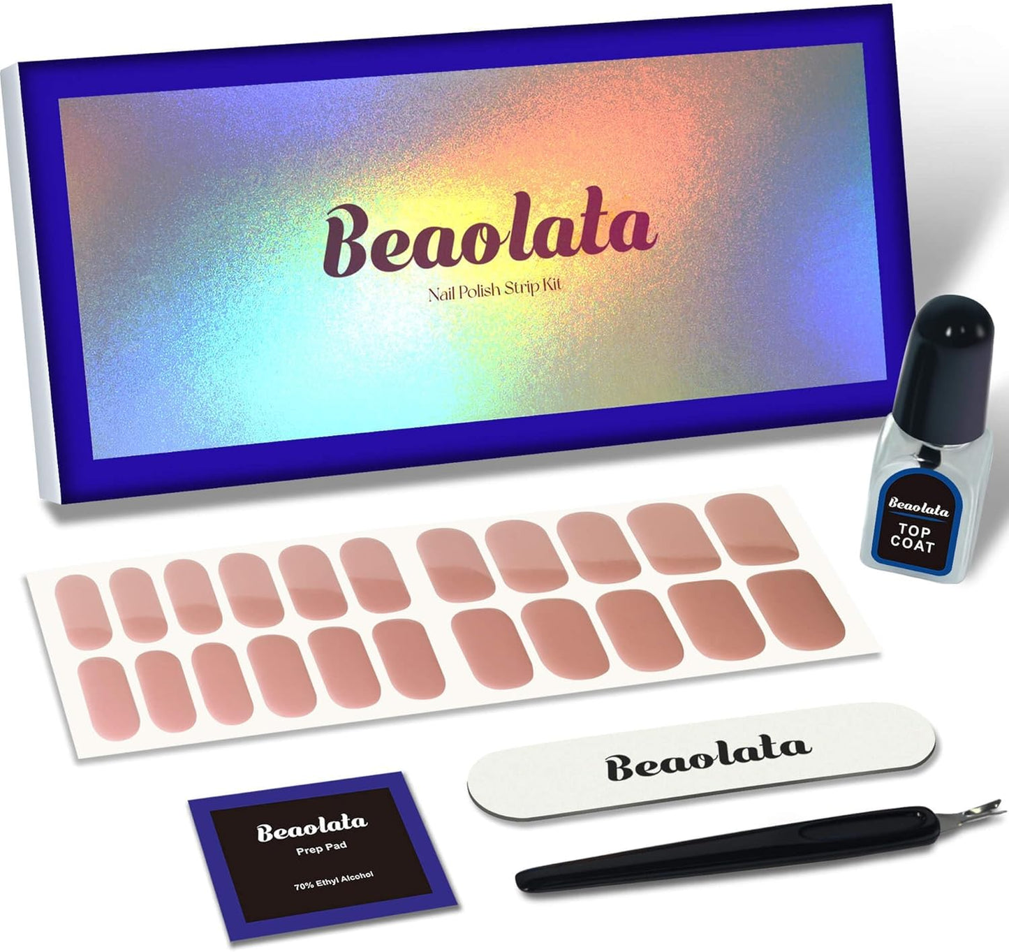 Nail Polish Strips, 44PCS Salon Quality Wraps with Top Coat, Long Lasting Gel Nail Stickers for Women Easy Apply& Remove (Nude Pink)