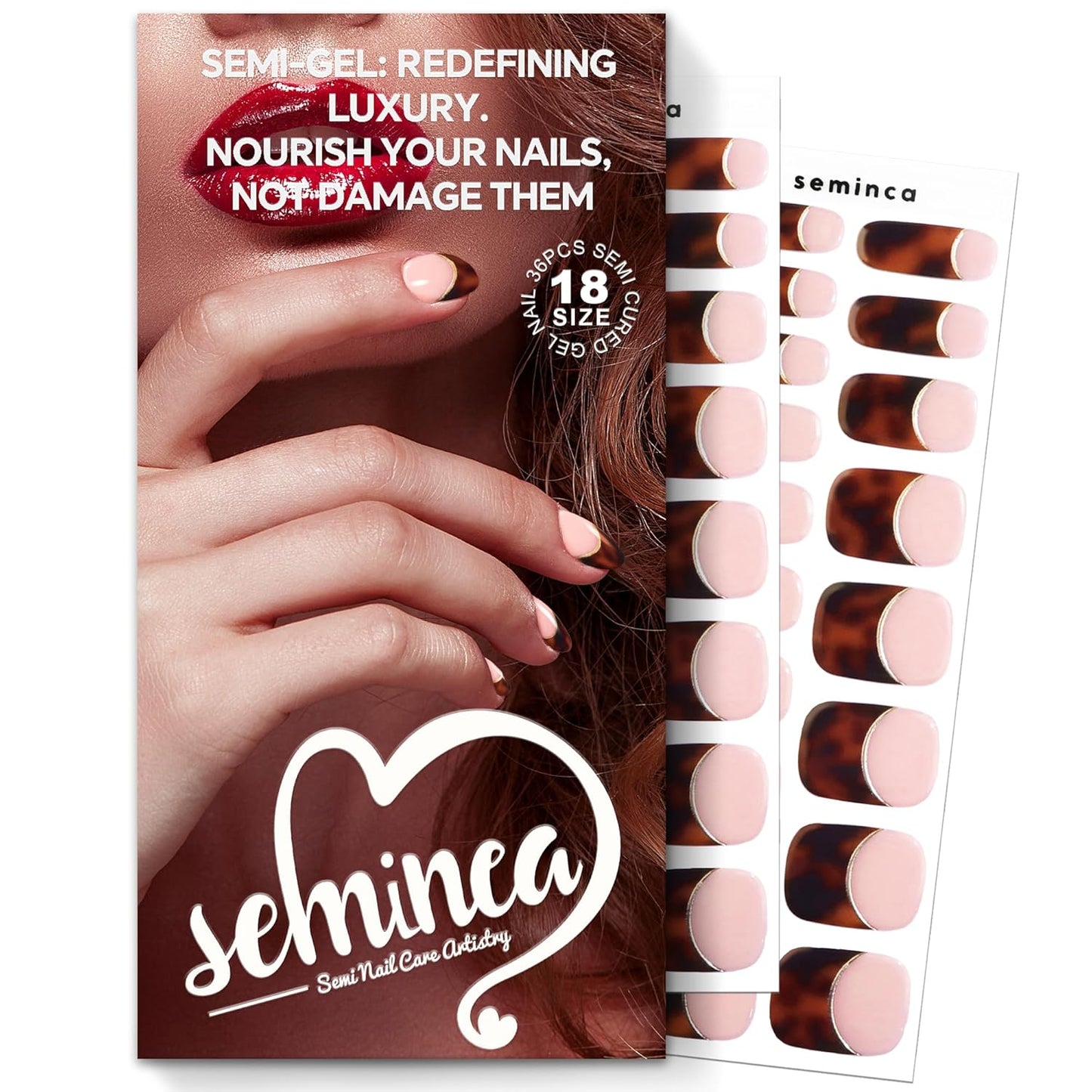 Semi Cured Gel Nail Strips-Leopard Print French Tip Press on Nails Salon Quality Lasts Through Work & Weekends for Party & Daily Works with Any UV/LED Lamps(Leopard French)