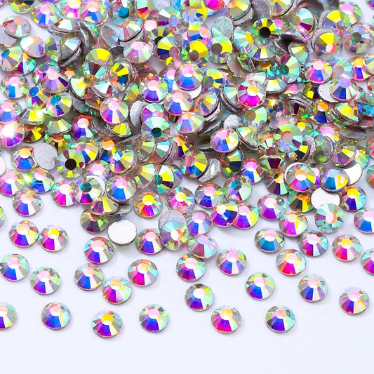 Crystal AB Flatback Rhinestones, Glass Rhinestones for Nail Art and Craft, Glue Fix, Loose Crystal Gemstones(Crystal AB, SS8, 2880pcs, 2.3-2.5mm)