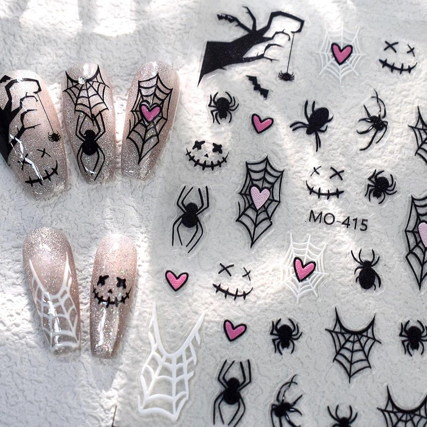 Halloween Nail Stickers Spider Web Pumpkin Spider Bat Stars Design Cute Ghost Nail Art Stickers for Holiday Acrylic DIY Nail Decoration 3 Sheets