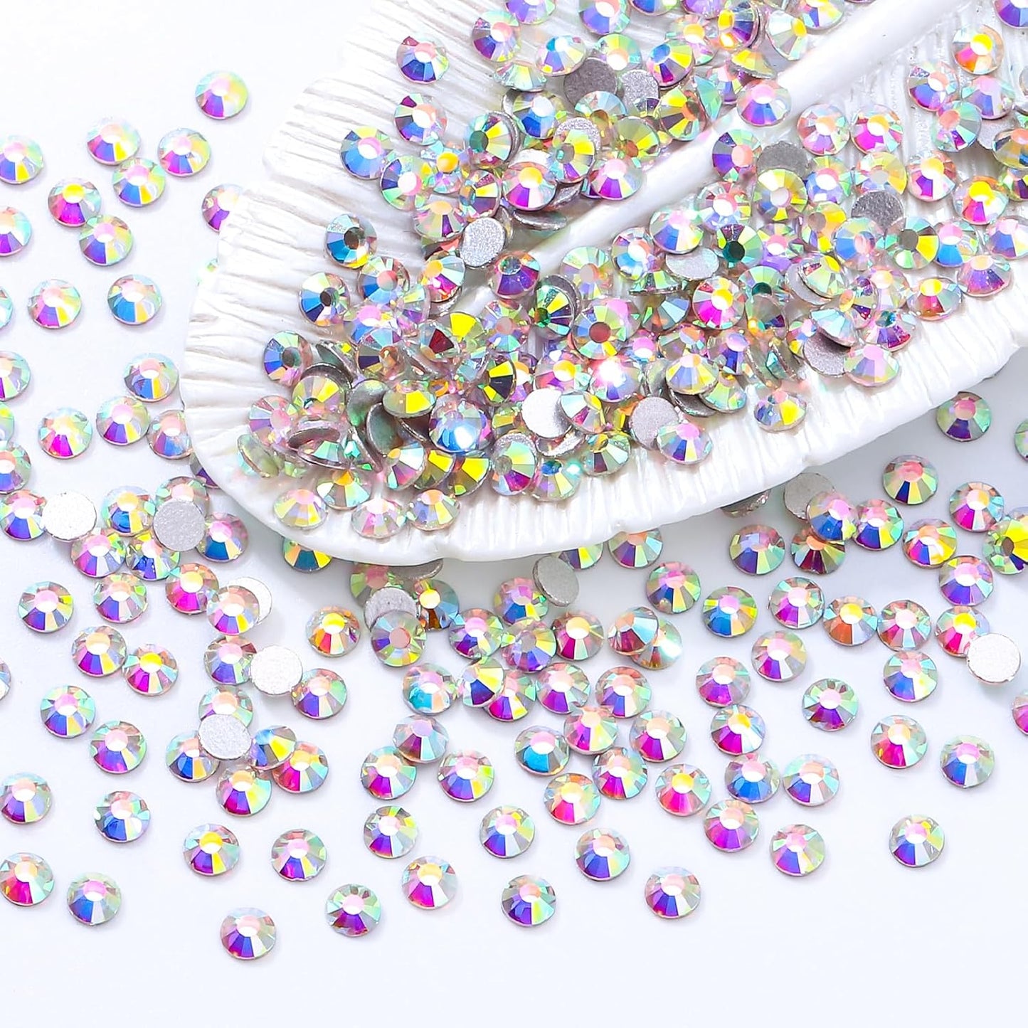 Crystal AB Flatback Rhinestones, Glass Rhinestones for Nail Art and Craft, Glue Fix, Loose Crystal Gemstones(Crystal AB, SS6, 1440pcs, 1.9-2.0mm)