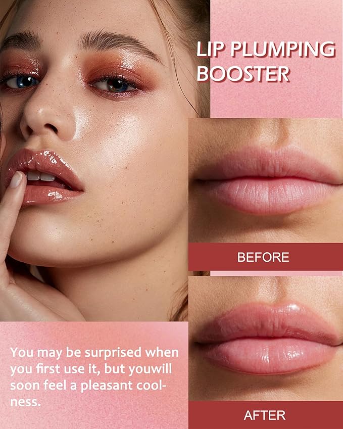 Lip Plumping Booster-2Colors Spicy Lip Plumper Oil Lip Gloss, Plump and Pout Lip Plumper Hydrating & Volumizes Lip GLaze, Enhancing Plump Effect for Fuller Lips, Lip Glossy Makeup Gift for Women-03+04