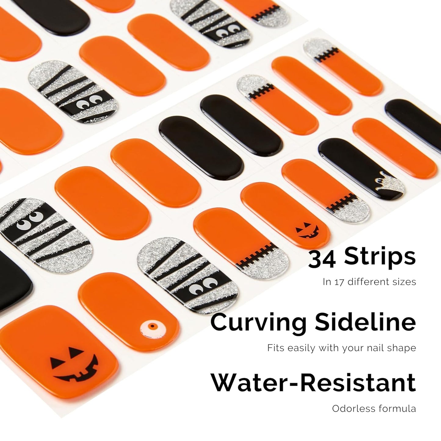 NAILOG Semi Cured Gel Nail Strips 34 pcs| Buy 2 Get 1 UV Lamp | Long Lasting Nail Polish Sticker Wraps with Glossy Gel Finish, Tricks or Treats