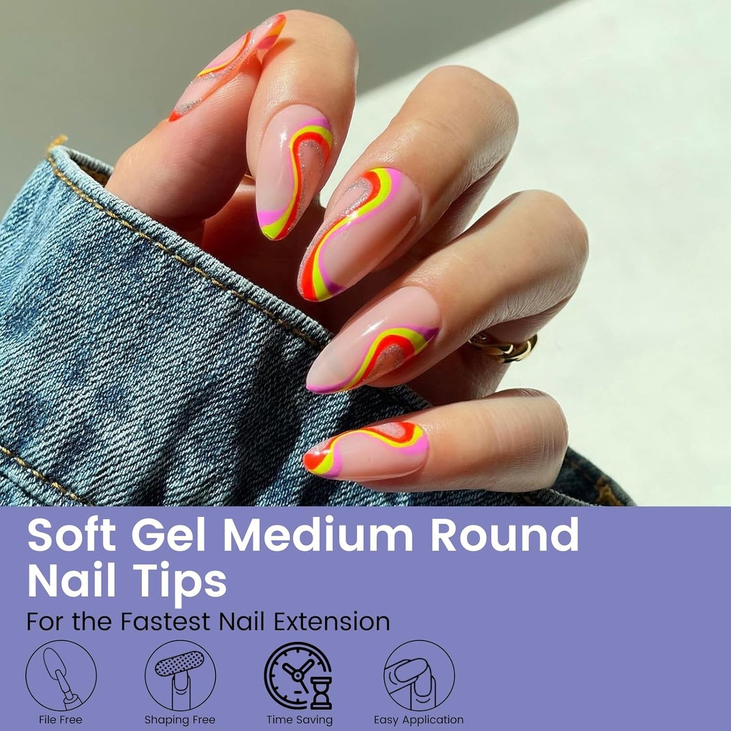 Medium Oval Round Nail Tips: 240Pcs Pre-shaped Full Cover Clear Gel Nails Tip, 12Sizes Acrylic Fake Press on Nail Tips for False Extension Manicure Salon DIY at Home