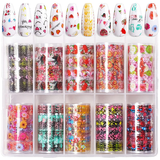 Makartt Nail Foil Sheets, 10 Rolls Thanksgiving Valentine Theme Transfer Nails Sticker for DIY Art Decorations & Design - 2.5x100cm
