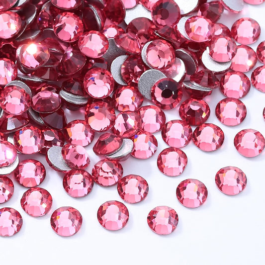 Rose Flatback Rhinestones, Glass Rhinestones for Nail Art and Craft, Glue Fix, Loose Crystal Gemstones(Rose, SS34, 288pcs, 7.1-7.3mm)