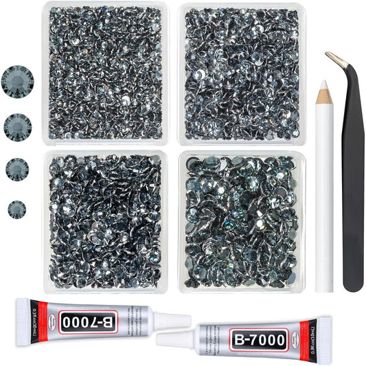 Dark Gray Crystal Resin Rhinestones w B7000 Jewelry Glue for Bedazzling Crafting Grey Flatback Stones 3mm 4mm 5mm 6mm Diamonds Crystals Gems for Nails Face Eyes Makeup Tumblers DIY Crafts