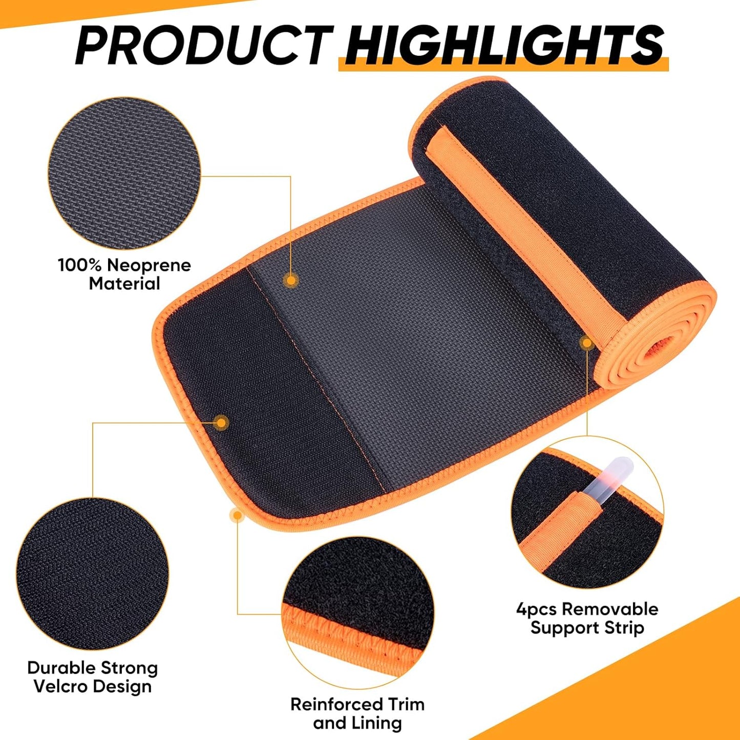 APEXUP Sweat Waist Trainer for Women and Men, Neoprene Waist Trimmer Belt Slimming Sweat Band with Removable Lumbar Support