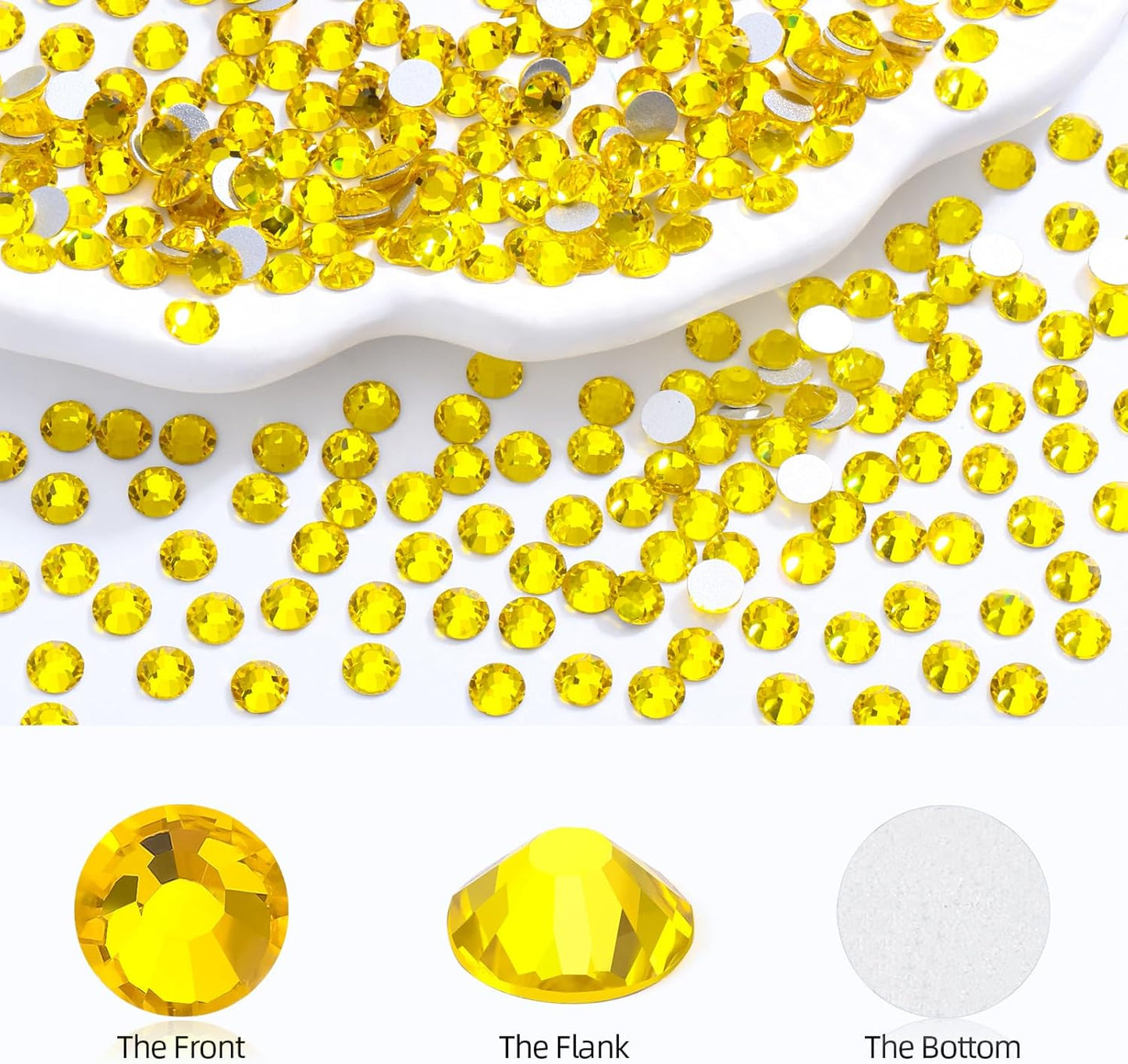 Yellow Flatback Rhinestones, Glass Rhinestones for Nail Art and Craft, Glue Fix, Loose Crystal Gemstones(Yellow, SS6, 2880pcs, 1.9-2.0mm)