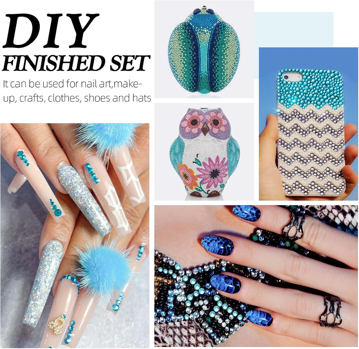 Aquamarine Flatback Rhinestones, Glass Rhinestones for Nail Art and Craft, Glue Fix, Loose Crystal Gemstones(Aquamarine, SS4, 1440pcs, 1.5-1.7mm)